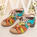  Genuine Leather Casual Bohemian Ethnic Colorblock Comfy Lace  up Heeled Sandals