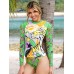 Cartoon Animal Floral Print Long Sleeve Tankini Sun Protection Surfing Swimsuits