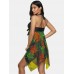 Plus Size Women Tropical Print Halter String Knot Backless Swimdresses