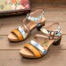  Genuine Leather Casual Bohemian Ethnic Floral Print Colorblock Comfy Heeled Sandals