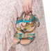  Genuine Leather Casual Bohemian Ethnic Floral Print Colorblock Comfy Heeled Stripe Sandals