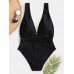 Women Monokini Plunge Wide Straps Ruffled Waist One Piece