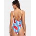 Women Watermelon Print Striped V  Neck Backless One Piece Hot Swimwear