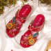  Retro Casual Flowers Calico Comfy Flat Stripe Sandals