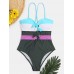 Women Swimwear Color Block Tie Front Tie Back One Piece