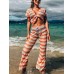 Geometric Print Knotted Short Sleeve Top High Waist Pants Thin Beach Two Piece Set Cover Ups