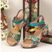  Genuine Leather Casual Bohemian Ethnic Floral Print Colorblock Comfy Heeled Stripe Sandals