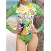 Cartoon Animal Floral Print Long Sleeve Tankini Sun Protection Surfing Swimsuits